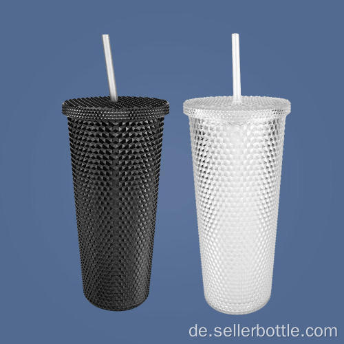 650 ml Diamant-Doppelschicht-Plastikbecher mit Stroh